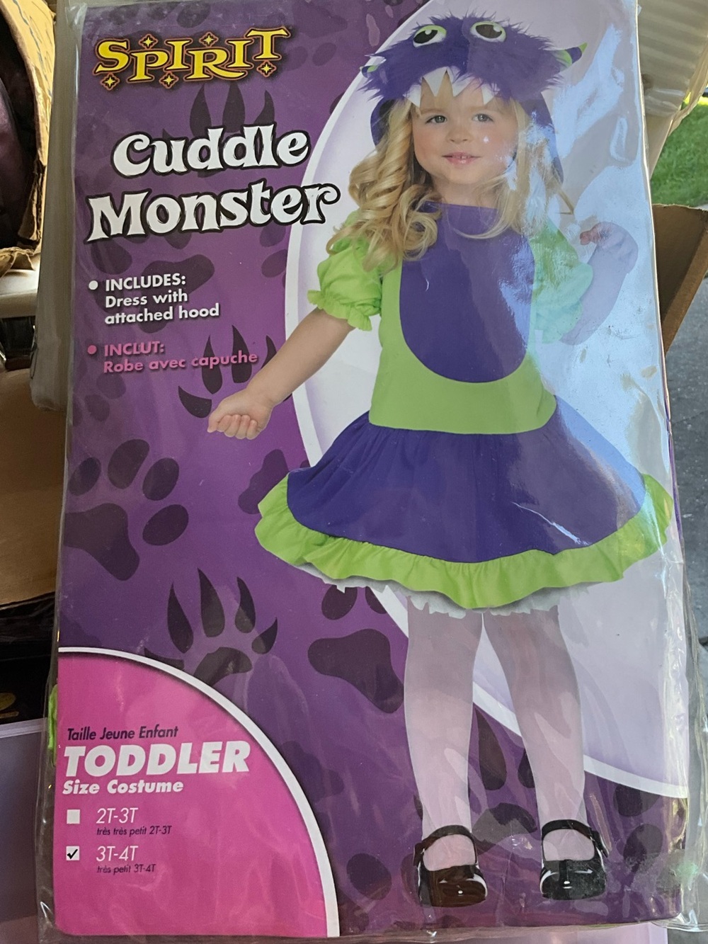 Cuddle Monster Toddler Costume Purple Green Dress with Fuzzy Hoody New 3T-4T